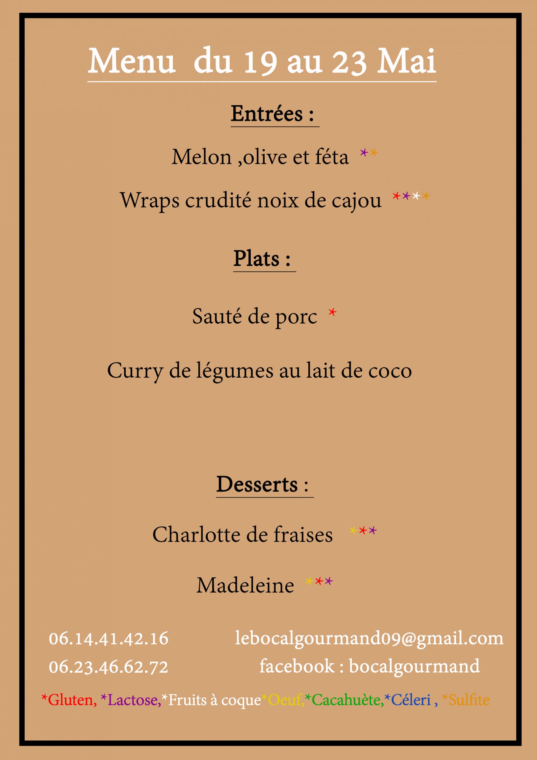 Menu du 19 au 23 Mai